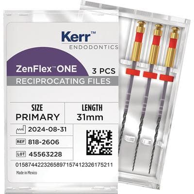 Kerr ZenFlex ONE Reciprocating NiTi File, Primary, Red, .25/.06, 31mm, 3/Pk, 818-2606 thumbnail 9