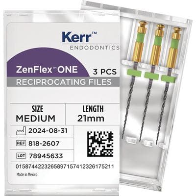 ZenFlex ONE Reciprocating NiTi File, Medium (Green), .35/.06, 21mm, 3/Pk, 818-2607 thumbnail 9