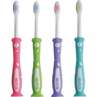 GUM Monsterz Kids Toothbrush, Ages 2+, Ultra-Soft, Assorted Colors, Suction Cup Base, 12/Pk, 901P thumbnail 4