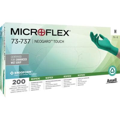 Microflex Neogard Touch 73-737 Neoprene Exam Gloves, Powder-Free, Latex-Free, Non-Sterile, X-Small, Green, 200/Box, 73737060 thumbnail 13
