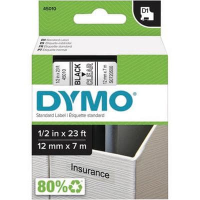 Dymo D1 High-Performance Polyester Removable Label Tape, Black on Clear, 0.5" x 23ft, DYM 45010 thumbnail 2