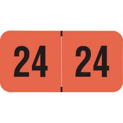 2024 Yearly Aging Labels, Fluorescent Series, Fluorescent Red, 1-1/2" W x 3/4" H, Polylaminated, 500/Roll - 2024 Yearly Aging Labels - Fluorescent Series - Fl. Red, 500/Roll - Image 1