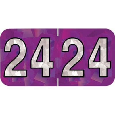 2024 Yearly Aging Labels, Holographic Series, Violet, 1-1/2" x 3/4", 500/Roll - 2024 Yearly Aging Labels - Holographic Series - Violet, 500/Roll - Image 1