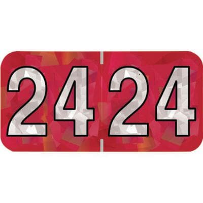 2024 Yearly Aging Labels, Holographic Series, Red, 1-1/2" x 3/4", 500/Roll - 2024 Yearly Aging Labels - Holographic Series - Red, 500/Roll - Image 1