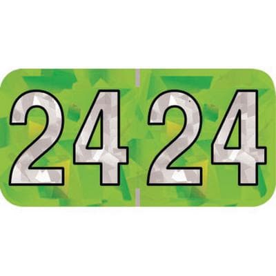 2024 Yearly Aging Labels, Holographic Series, Lime, 1-1/2" x 3/4", 500/Roll - 2024 Yearly Aging Labels - Holographic Series - Lime, 500/Roll - Image 1