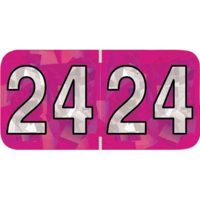 2024 Yearly Aging Labels - Holographic Series - Fuchsia, 1.5" x 0.75", 500/Roll - 2024 Yearly Aging Labels - Holographic Series - Fuchsia, 500/Roll - Image 1