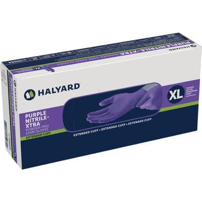 Halyard Purple Nitrile-Extra Exam Gloves, Powder Free, Latex Free, Extra Large, 12" Extended Length, Textured, 50/Box thumbnail 2