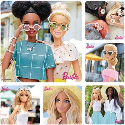Barbie Movie Licensed Stickers, 2-1/2" x 2-1/2", 6 Designs per Roll, 100 per Roll - Movie Licensed Stickers, 2-1/2 W x 2-1/2 H, 6 Designs/Roll, 100/Roll - Barbie - Image 1