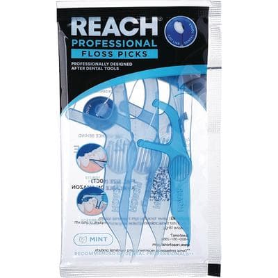 REACH Professional Interdental Flosser Picks, F-Shaped, With Pick, 3 Count Packs, 48 Packs/Pkg thumbnail 3