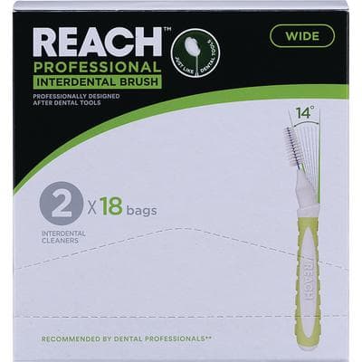 REACH® Interdental Brushes, Wide, 1.3 mm, 18 Packs of 2 (36 Brushes), Green/White Handles thumbnail 3