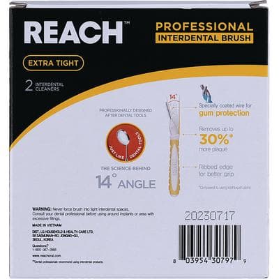 REACH Interdental Brushes, Extra Tight 0.7 mm, 18 Packs of 2 (36 Brushes), Yellow/White Handles - REACH® Interdental Brushes - Extra Tight, 0.7 mm - Image 1
