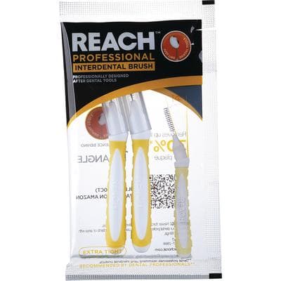 REACH Interdental Brushes, Extra Tight 0.7 mm, 18 Packs of 2 (36 Brushes), Yellow/White Handles thumbnail 2