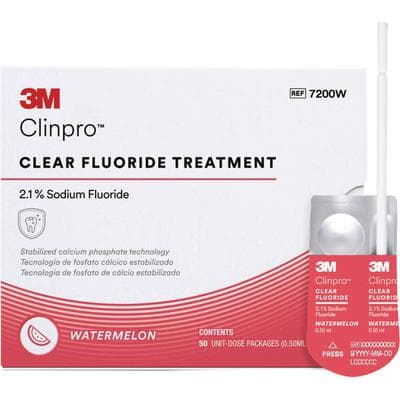 3M (Solventum) Clinpro Clear Fluoride Varnish, 2.1% Sodium Fluoride, 0.5 mL Unit Dose, Watermelon Flavor, 50/Pkg, 7200W thumbnail 12
