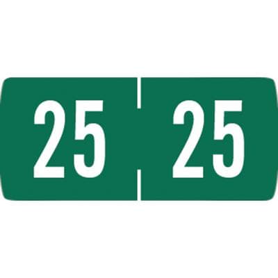 2025 Yearly Aging Labels, Tab Compatible, 1-1/4" x 3/4", Dark Green/White, 500/Roll - 2025 Yearly Aging Labels - Tab Compatible, 1-1/4" x 3/4" - Dark Green/White, 500/Roll - Image 1