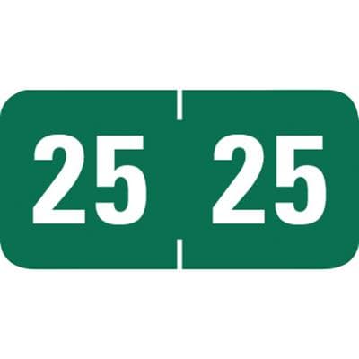2025 Yearly Aging Labels, Tab Compatible, 1-1/8" x 1/2", Dark Green/White, 500/Roll - 2025 Yearly Aging Labels - Tab Compatible, 1-1/8" x 1/2", 500/Roll - Dark Green/White, 500/Roll - Image 1