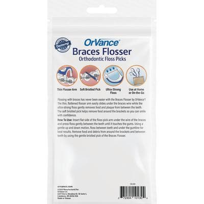 OrVance Braces Flossers, F-Shaped with Pick, Blue/White, 40/Pkg - OrVance® Braces Flossers - Retail Pack, 40/Pkg - Image 1
