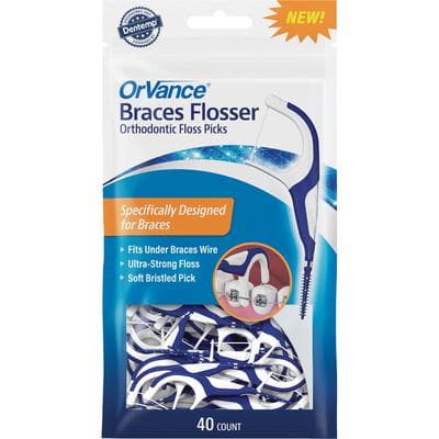 OrVance Braces Flossers, F-Shaped with Pick, Blue/White, 40/Pkg thumbnail 2