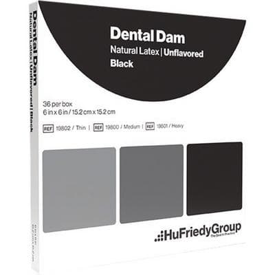 Hu-Friedy Dental Dam, Latex, Heavy, Black, Unflavored, 5" x 5", 52/Box, 19701 thumbnail 3
