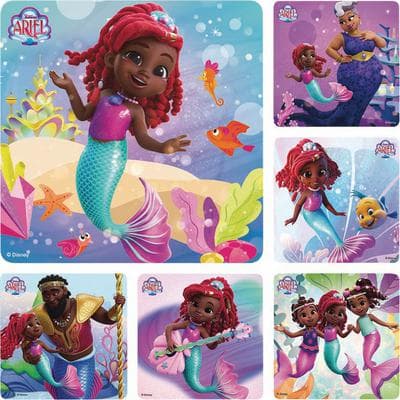 Movie Licensed Stickers, 2-1/2" W x 2-1/2" H, 6 Designs/Roll, 100/Roll - Junior Ariel - Movie Licensed Stickers, 2-1/2 W x 2-1/2 H, 6 Designs/Roll, 100/Roll - Junior Ariel - Image 1