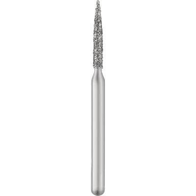 Patterson® Disposable Diamond Bur, FG, Medium Grit, Flame Shape, Blue Ring, 1.2 mm Diameter, 8.0 mm Length, 25/Pkg, #862-012M - Patterson® Disposable Diamonds – FG, Medium, Blue, Flame, 25/Pkg - # 862-012M, 1.2 mm Diameter, 8.0 mm Length - Image 1