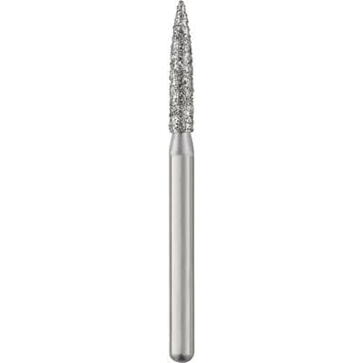 Patterson® Disposable Diamond Bur, FG, Medium Grit, Flame Shape, Blue Ring, 1.6 mm Diameter, 8.0 mm Length, 25/Pkg, #862-016M - Patterson® Disposable Diamonds – FG, Medium, Blue, Flame, 25/Pkg - # 862-016M, 1.6 mm Diameter, 8.0 mm Length - Image 1