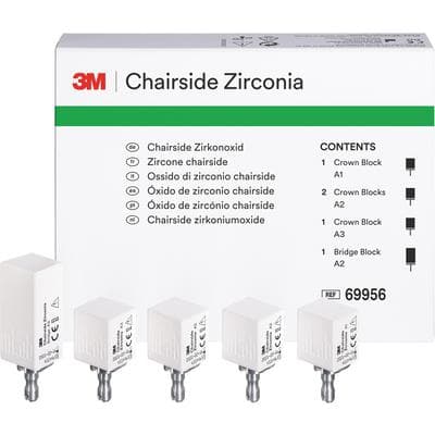 3M (Solventum) Chairside Zirconia Intro Kit for CEREC, 5 Blocks (4 Crown Blocks: 1xA1, 2xA2, 1xA3; 1 Bridge Block: A2), 20mm & 39mm, 69956 thumbnail 14