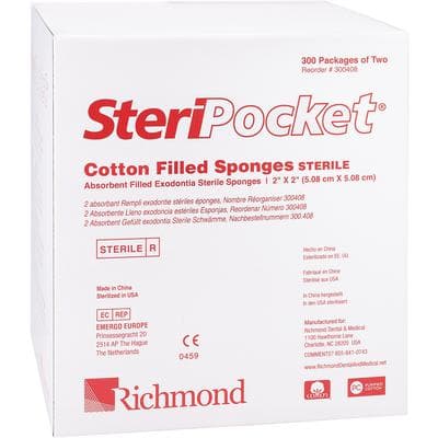 SteriPocket® Cotton Filled 2" x 2" Sterile 4-ply Sponges, 2 Sponges/Pack, 300 Packs/Box thumbnail 4