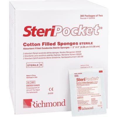 SteriPocket® Cotton Filled 2" x 2" Sterile 4-ply Sponges, 2 Sponges/Pack, 300 Packs/Box thumbnail 5