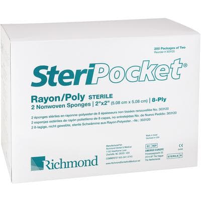 SteriPocket® Rayon/Poly Non-Woven 8-Ply Sterile Sponges, 2" x 2", 200 Packs/Box (2 Sponges per Pack) thumbnail 4