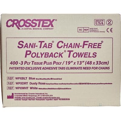 Crosstex Sani-Tab Chain-Free Patient Towel, 3-Ply Tissue with 1-Ply Poly, Dusty Rose, 13" x 19", 400/Case, WPXDRT thumbnail 10
