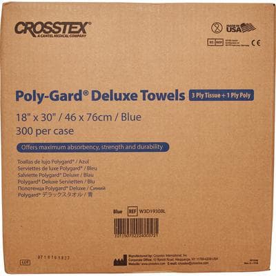 Crosstex PolyGard Deluxe Patient Towels, 3-Ply Paper/Poly, 18" x 30", Blue, Pebble Embossed, Vantage Fold, 300/Case, W3D1930BL thumbnail 6