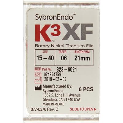 Kerr K3XF Nickel Titanium Rotary Files, 21 mm, Assorted #15-40, .06 Taper, 6/Pkg, 823-6021 thumbnail 7
