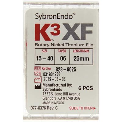 K3XF NiTi Rotary Files, 25 mm, .06 Taper, #15-40 Assorted, 6/Pk, 823-6025 thumbnail 9