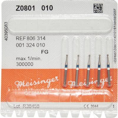 Meisinger Zirconia Diamond Bur, FG, Round, #801-010M, 1.0 mm, Medium Grit, Blue, 5/Pk, Z801-010-FG thumbnail 12