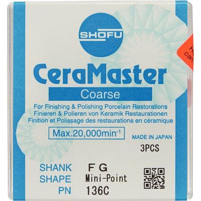 Shofu CeraMaster Coarse Diamond-Impregnated Silicone Polisher, Mini-Point, FG, Coarse Grit, ISO #030, Blue/White, 3/Pkg, 136C thumbnail 7