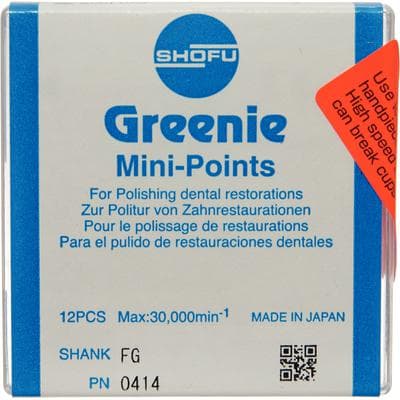 Shofu Greenie Polishers FG Mini-Point, Dark Green, Silicone Carbide, 12/Box, #0414-FG, ISO #030 thumbnail 17