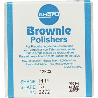 Shofu Brownie Silicone Polisher, Pre-Polishing, HP Straight Handpiece, Pointed Cylinder (PC2), Size #0272, ISO #050, Brown, 12/Box thumbnail 14