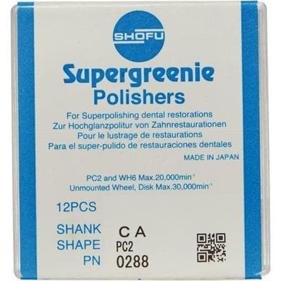 Shofu Supergreenie Silicone Polisher, CA (Contra Angle) Latch-Type, Pointed Cylinder PC2, Light Green, ISO #050, Size #0288, 12/Box thumbnail 6