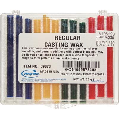 Whip Mix Regular Casting Wax Sticks, Assorted Colors (Blue, Green, Yellow, Red), 12 Sticks/Box, 1 oz Each thumbnail 2