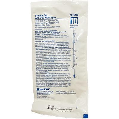 Baxter IV Solution Set with DUO-VENT Spike, 1 Injection Site, 10 Drops/mL, 103" Length, 48/Case, 2C5417 thumbnail 2
