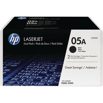 HP 05A (CE505A) Dual Pack Black Toner Cartridges, 2,300 Page Yield, 2 Cartridges per Pack - Hewlett-Packard Laserjet - P2035, P2055 - HP 05A Dual Pack Black Toner, 2,300 Page Yield - Image 1