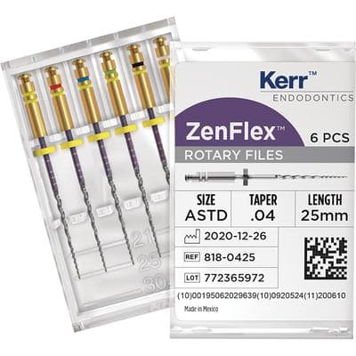 ZenFlex™ NiTi Rotary Shaping Files, .04 Taper, 25mm, Assorted Sizes 20-45, 6/Pk, 818-0425 thumbnail 13