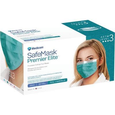 SafeMask® Premier Elite Earloop Face Masks, ASTM Level 3, Latex Free, Fluid-Resistant, Teal, 50/Pkg - SafeMask® Premier Elite Earloop Face Masks – ASTM Level 3, Latex Free, 50/Pkg - Teal - Image 1