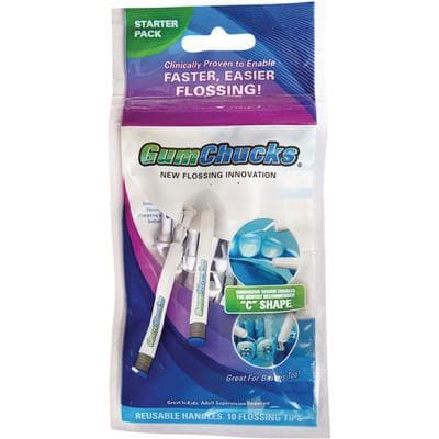 GumChucks Adult Flossers Starter Pack, White, 1 Set Handles/10 Disposable Tips, Unflavored thumbnail 4