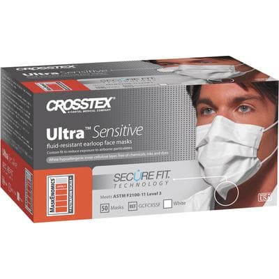 Crosstex Ultra Sensitive Earloop Mask with Secure Fit Technology, ASTM Level 3, White, 50/Box, GCFCXSSF thumbnail 30