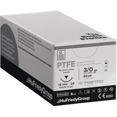 Hu-Friedy Perma Sharp PTFE Monofilament Suture, 3-0, White, 18" (45cm), C-22 3/8 Circle Reverse Cutting Needle, 12/Box, PSNPTFE2 thumbnail 10