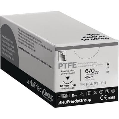 Hu-Friedy Perma Sharp PTFE Monofilament Nonabsorbable Suture, 6-0, White, 18", C-3 3/8 Circle Premium Reverse Cutting Needle, 12/Pkg, PSNPTFE11 thumbnail 2