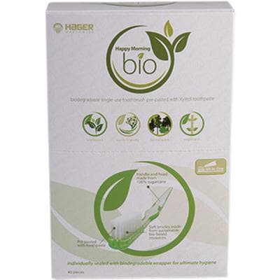 Happy Morning "Bio" Disposable Toothbrush, Pre-Pasted with Xylitol Mint Toothpaste, Soft Bristles, Green, 40/Box, 605500 thumbnail 7