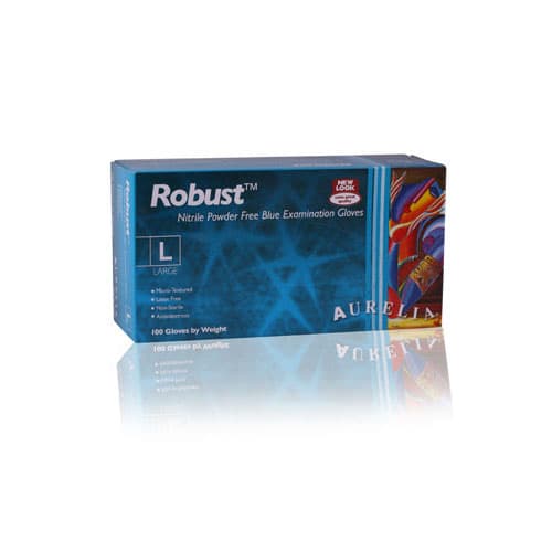 Aurelia® Robust™ Soft Nitrile Exam Gloves, Powder Free, Non-Sterile, Large, Blue, Textured, 100/Box, 93898 thumbnail 2