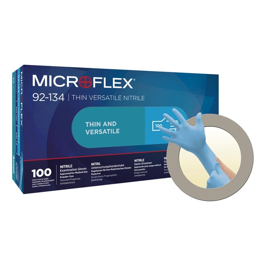 Ansell Microflex 92-134 Nitrile Exam Gloves, Powder Free, Non-Sterile, X-Small (5.5-6), Blue, Textured Fingertips, 100/Box, 92134060 thumbnail 8